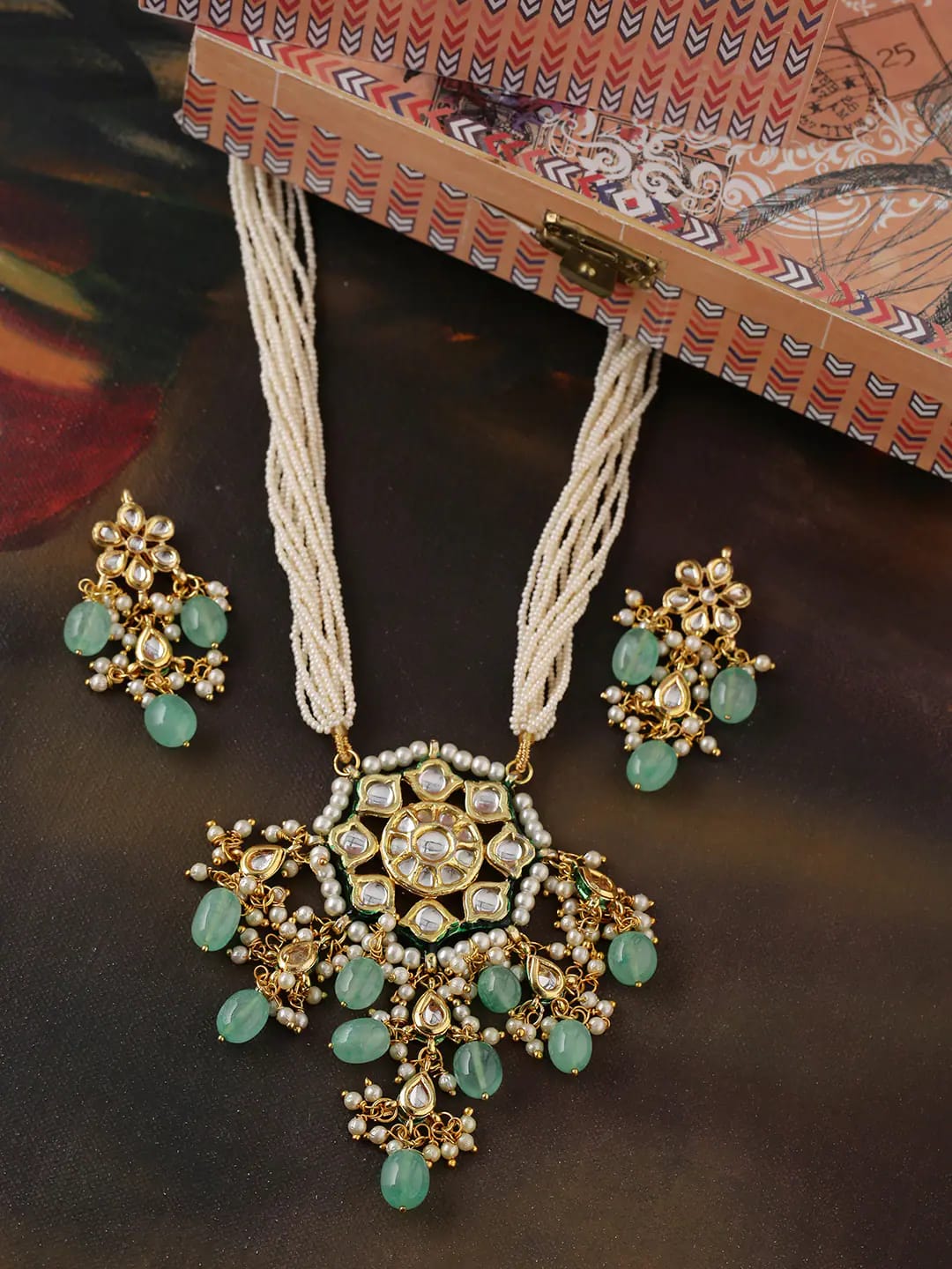 Tanjore Semiprecious Stone Kundan Necklace