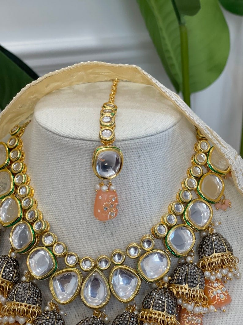 Heavy Meenakari Jadau Kundan Handmade Kundan Bridal Choker set - Image 3