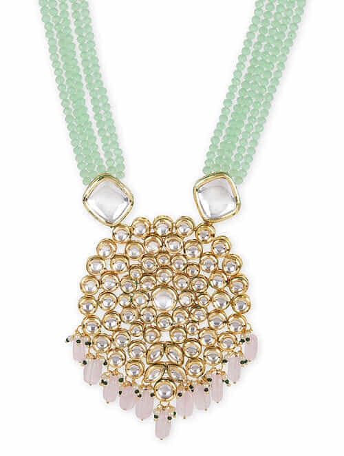 Gold Plated Jadau Kundan Long Necklace Set - Image 4