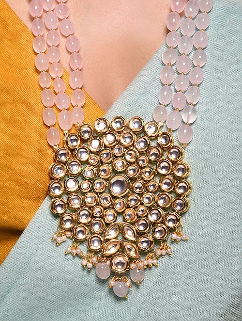 Gold Plated Jadau Kundan Long Necklace Set - Image 2