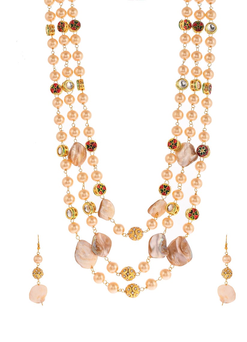 Pearl Kundan Mother of Pearl Long Jewellery Set - Image 3