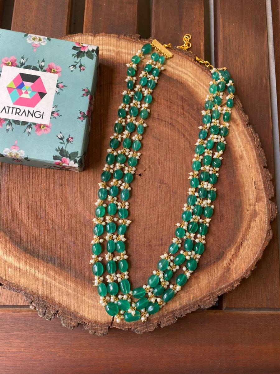 Empress Green Stone With White Pearl Necklace Set - Image 2