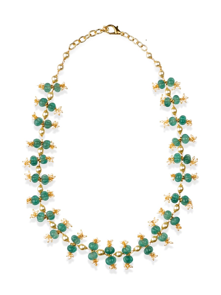 Green muskmelon Stone With White Pearl Necklace - Image 4
