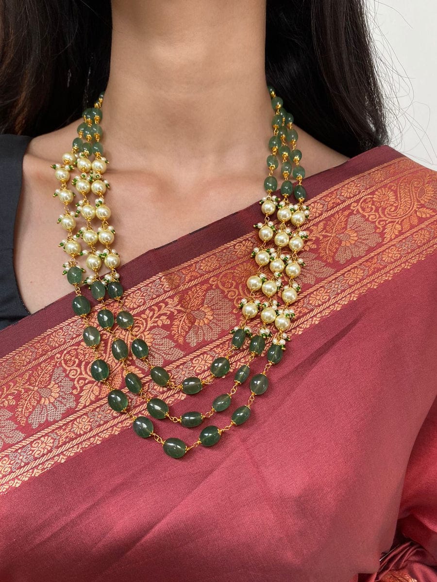Empress Green Stone Long Necklace Set