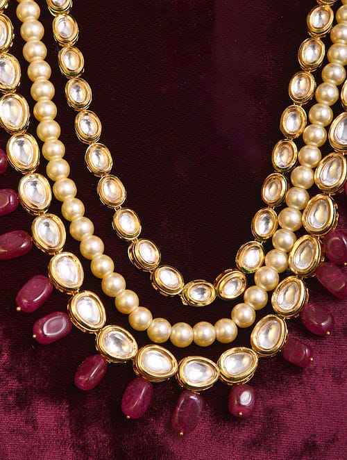 Gold Finish Kundan Necklace Set - Image 2