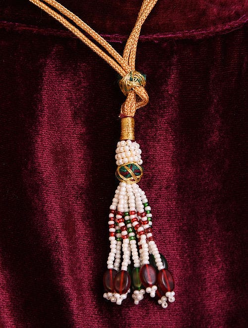 Gold Finish Kundan Necklace Set - Image 3