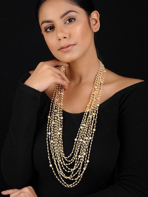Long Multi Layard Peral Necklace Set