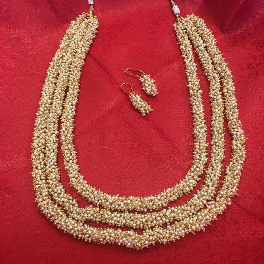 Women Gold-Plated Beaded Necklace & Earrings Set - Image 2