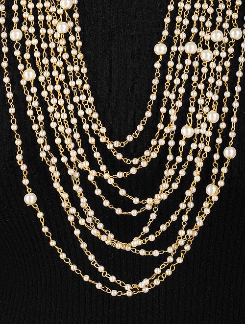 Long Multi Layard Peral Necklace Set - Image 2