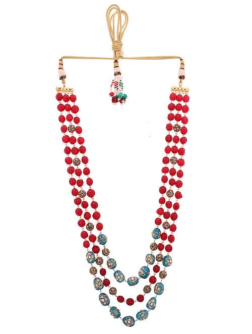 Gold Maroon Ethnic Artificial Stones Statement Necklace - Image 2
