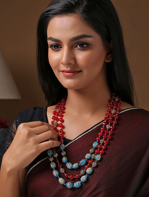 Gold Maroon Ethnic Artificial Stones Statement Necklace