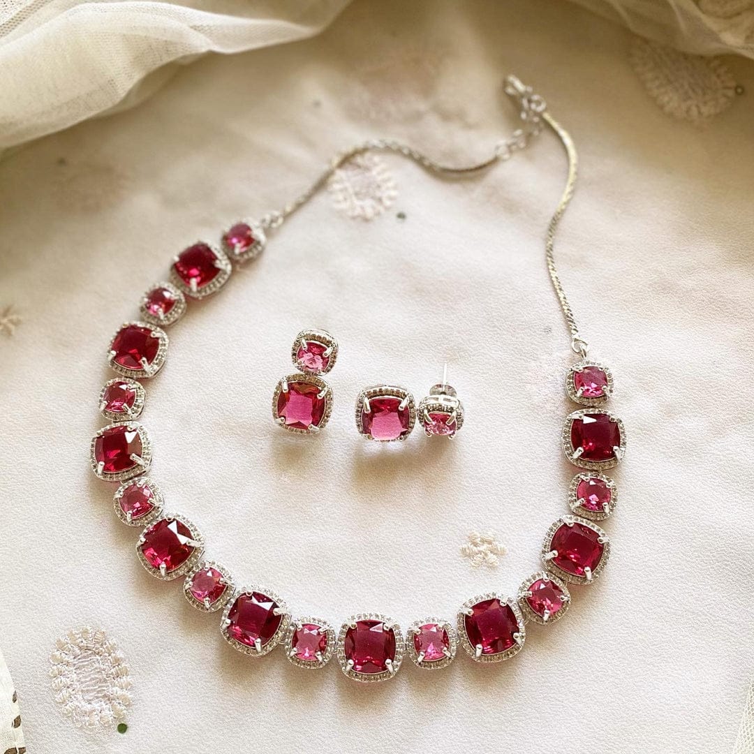 White Finish Ruby Red Necklace Set - Image 4