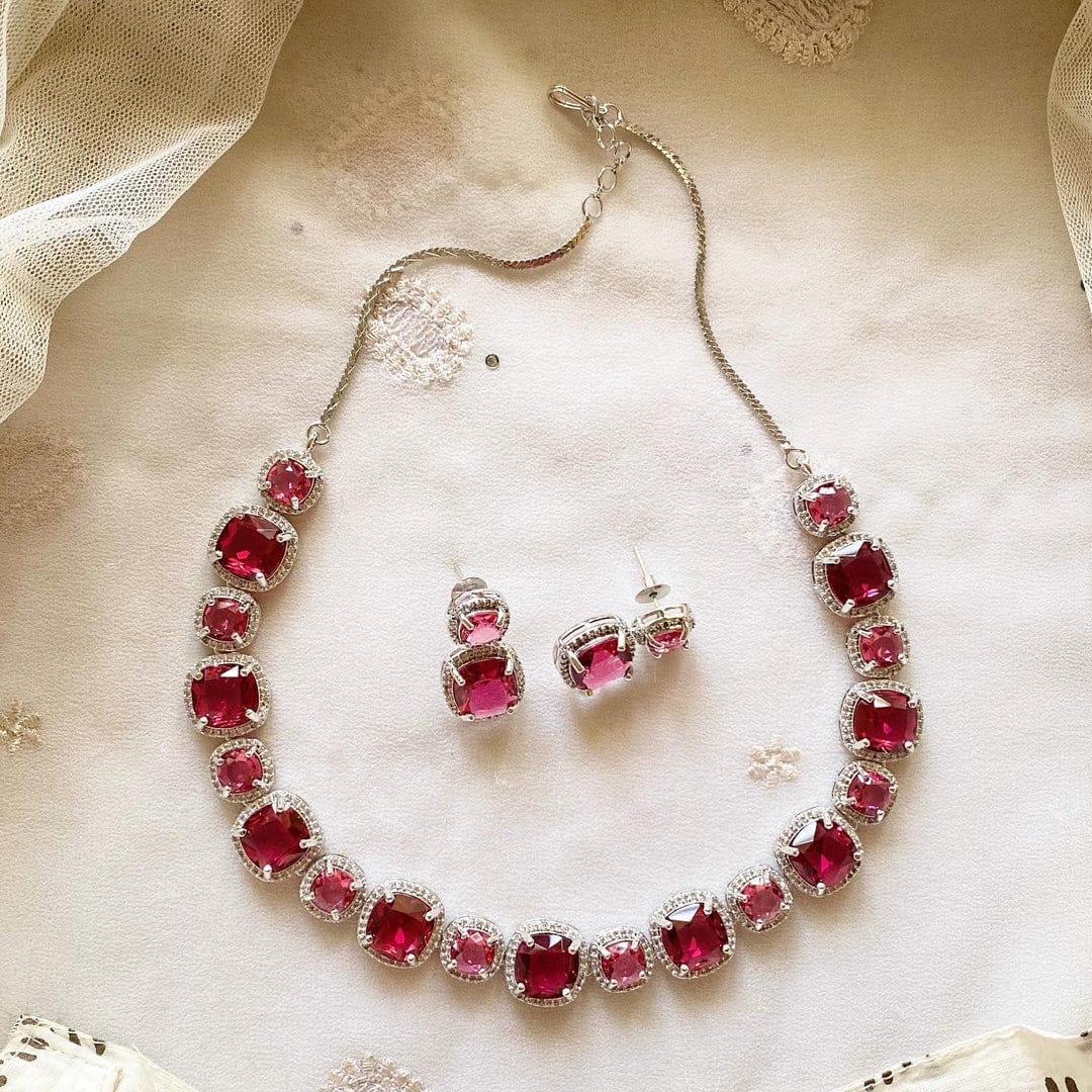 White Finish Ruby Red Necklace Set