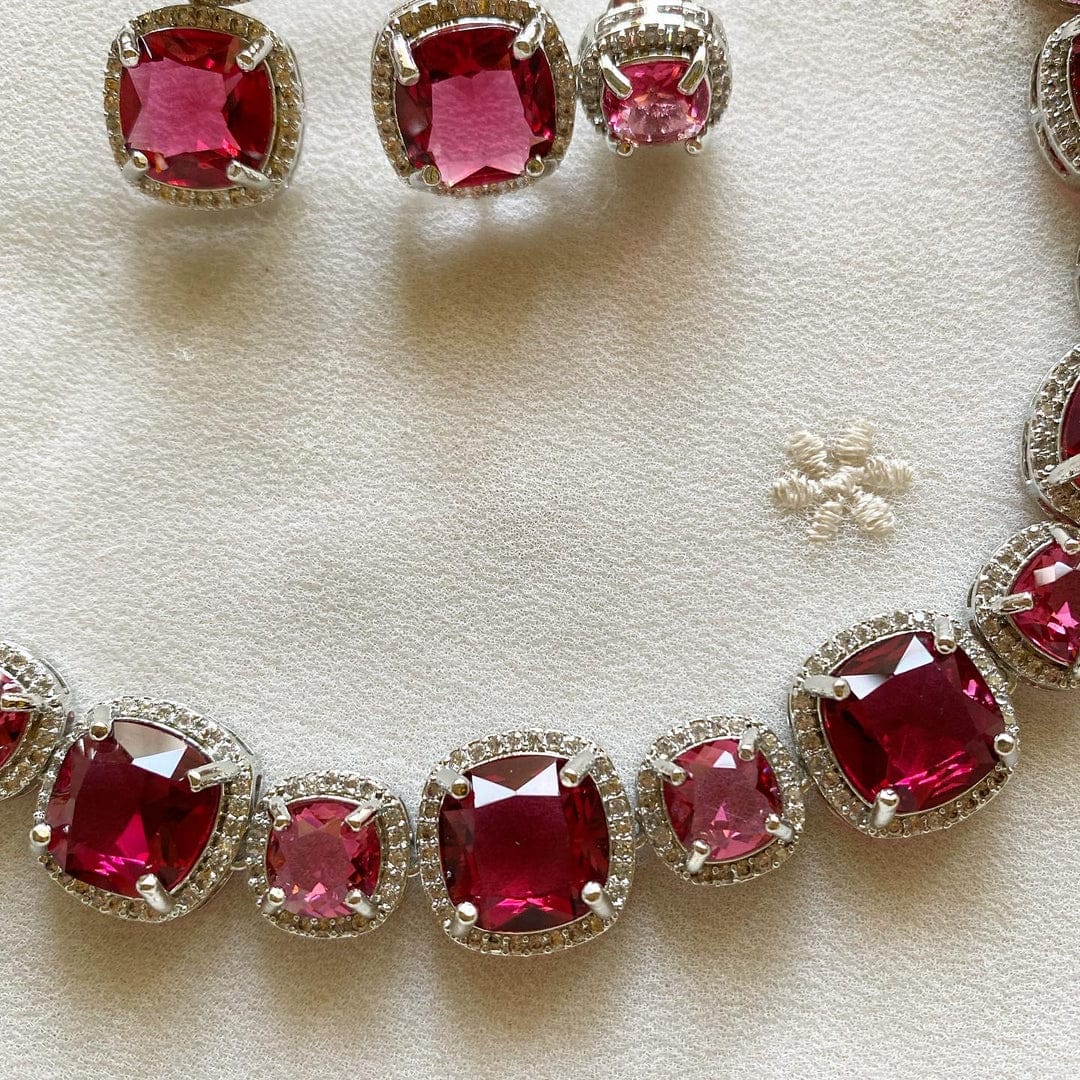 White Finish Ruby Red Necklace Set - Image 2