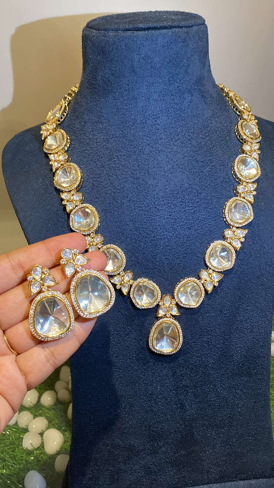 Long polki set with earrings - Image 3