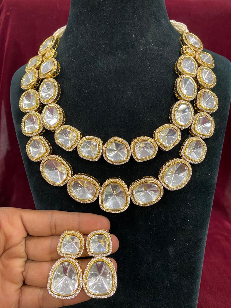 Two line polki set with earrings