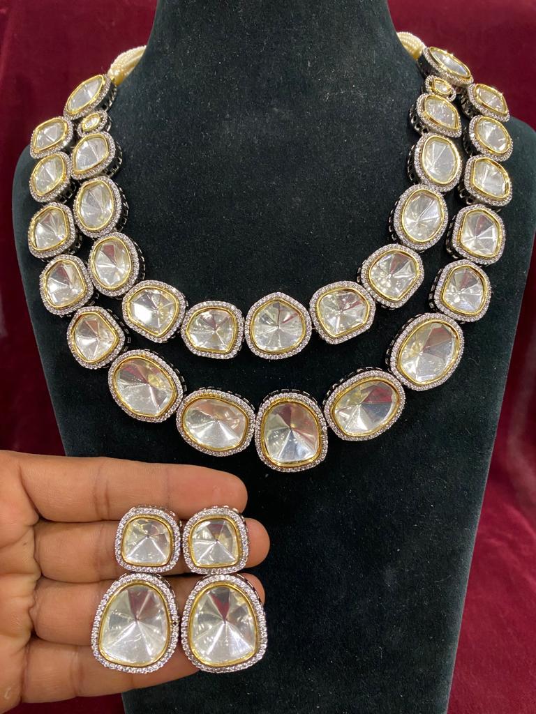 Two line polki set with earrings - Image 5
