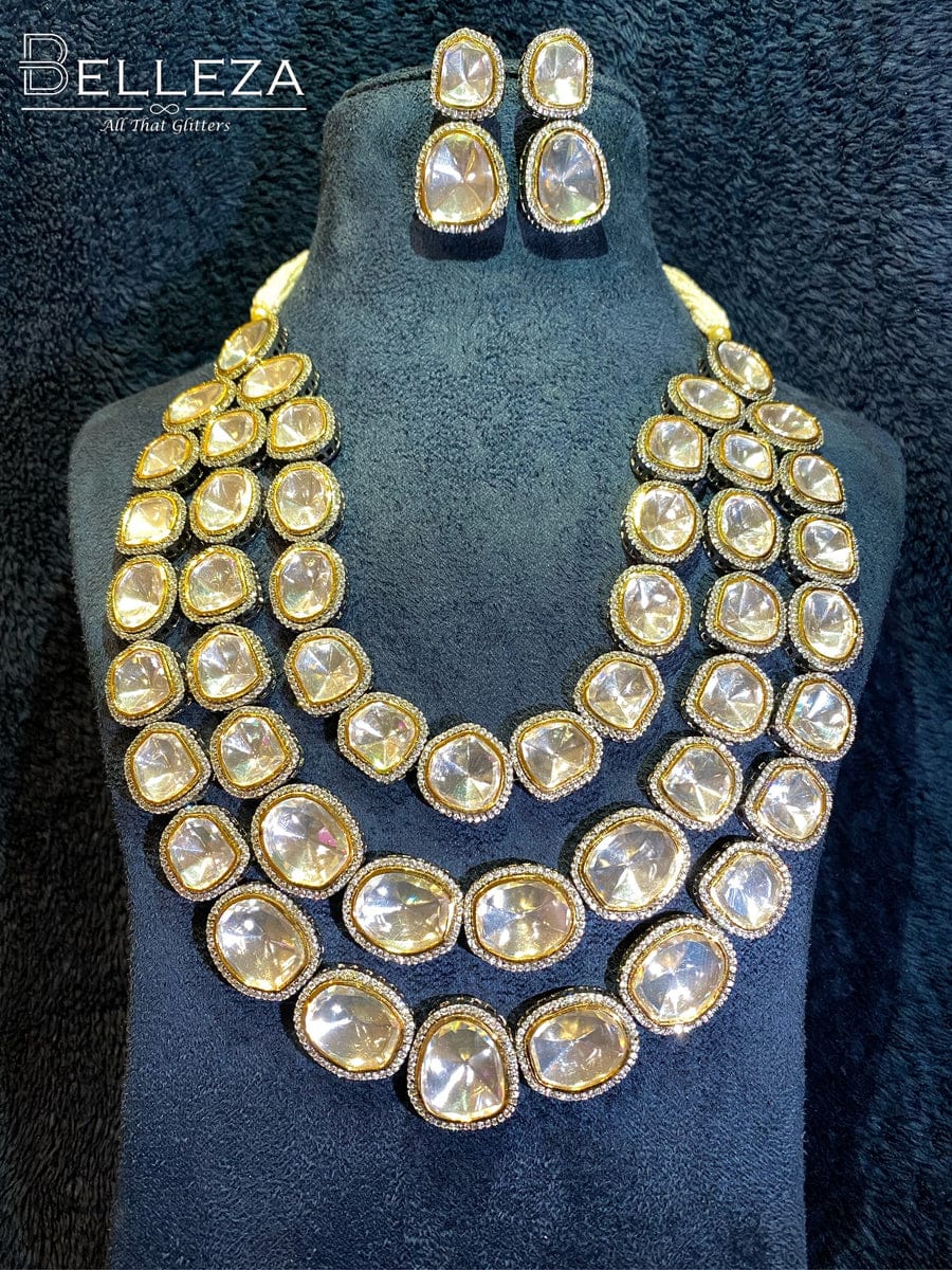 Three Line Polki Set With Earrings