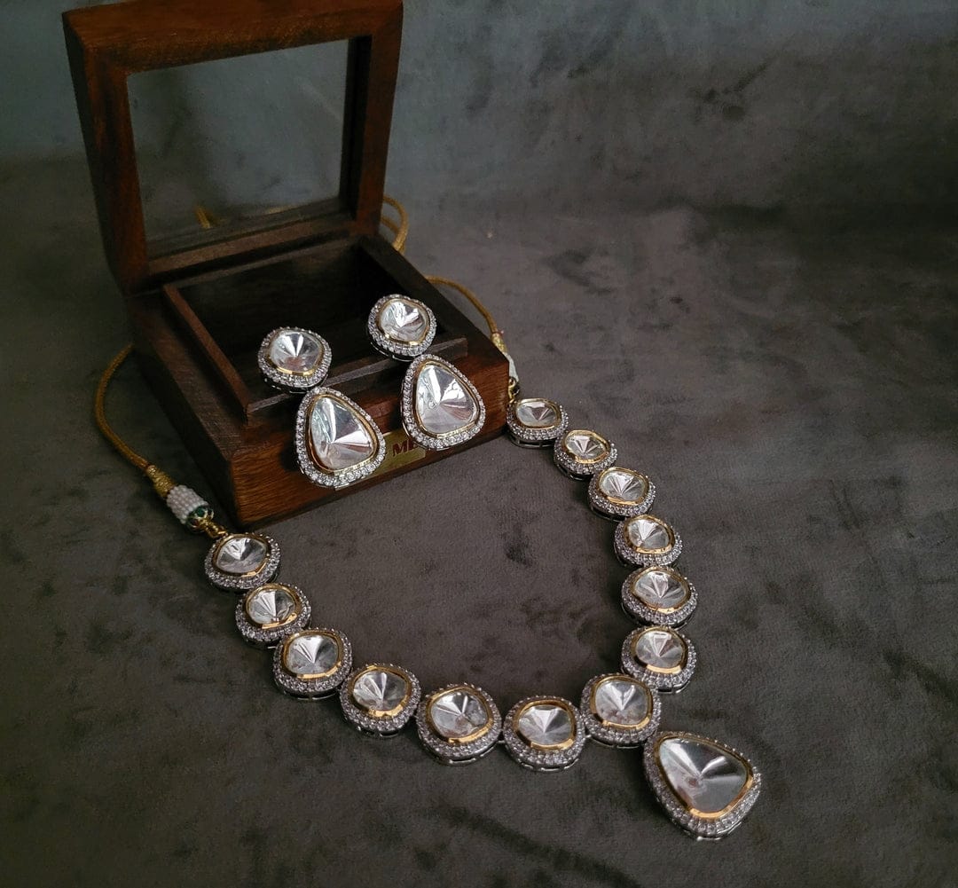 Silver Polki Set With Earrings - Image 2