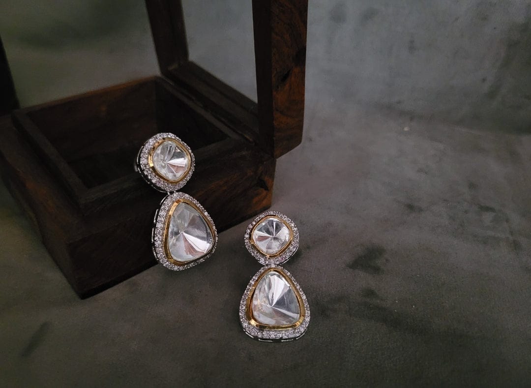 Silver Polki Set With Earrings - Image 4
