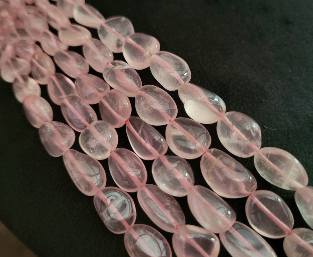 5 Line Natural Rose Quartz Smooth Fine Quality Beads Necklace - Image 3