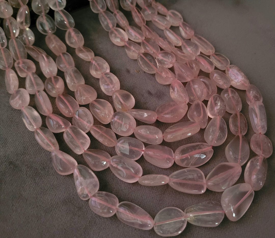 5 Line Natural Rose Quartz Smooth Fine Quality Beads Necklace - Image 5
