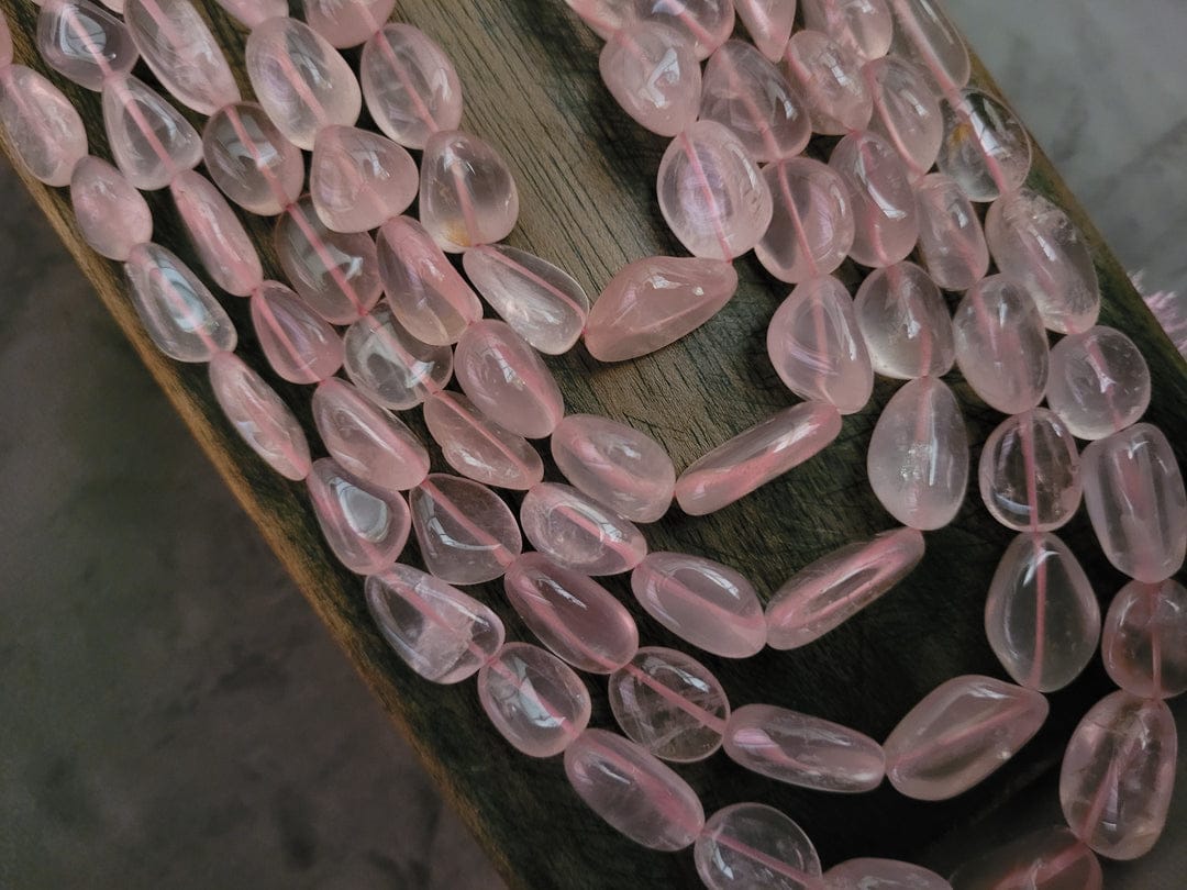 5 Line Natural Rose Quartz Smooth Fine Quality Beads Necklace - Image 6