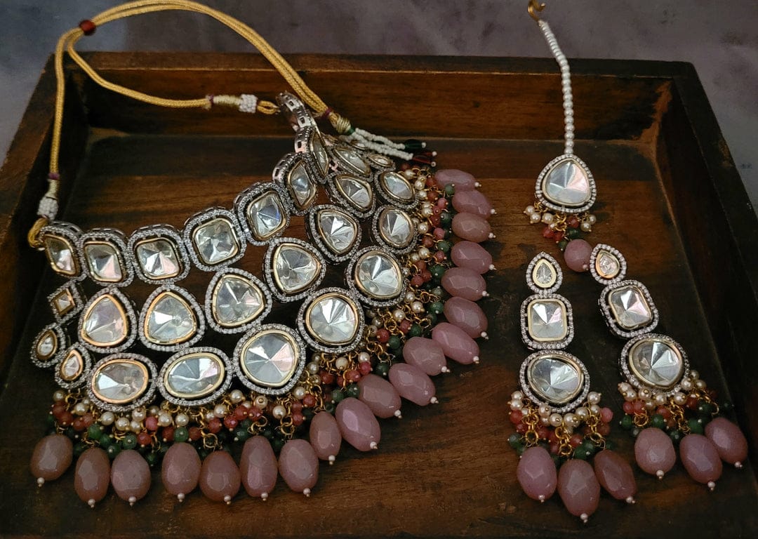 Three Line Polki Set With Earrings