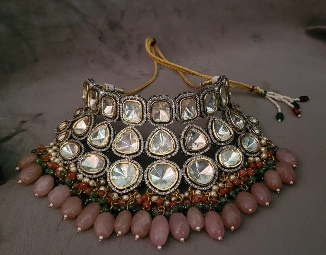 Three Line Polki Set With Earrings - Image 2