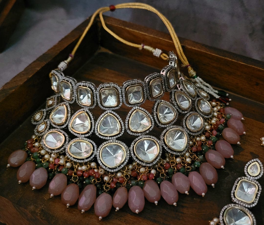Three Line Polki Set With Earrings - Image 4