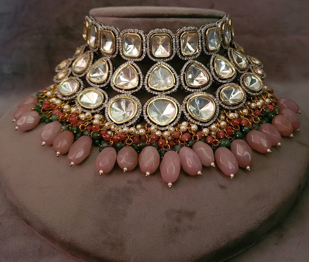 Three Line Polki Set With Earrings - Image 3