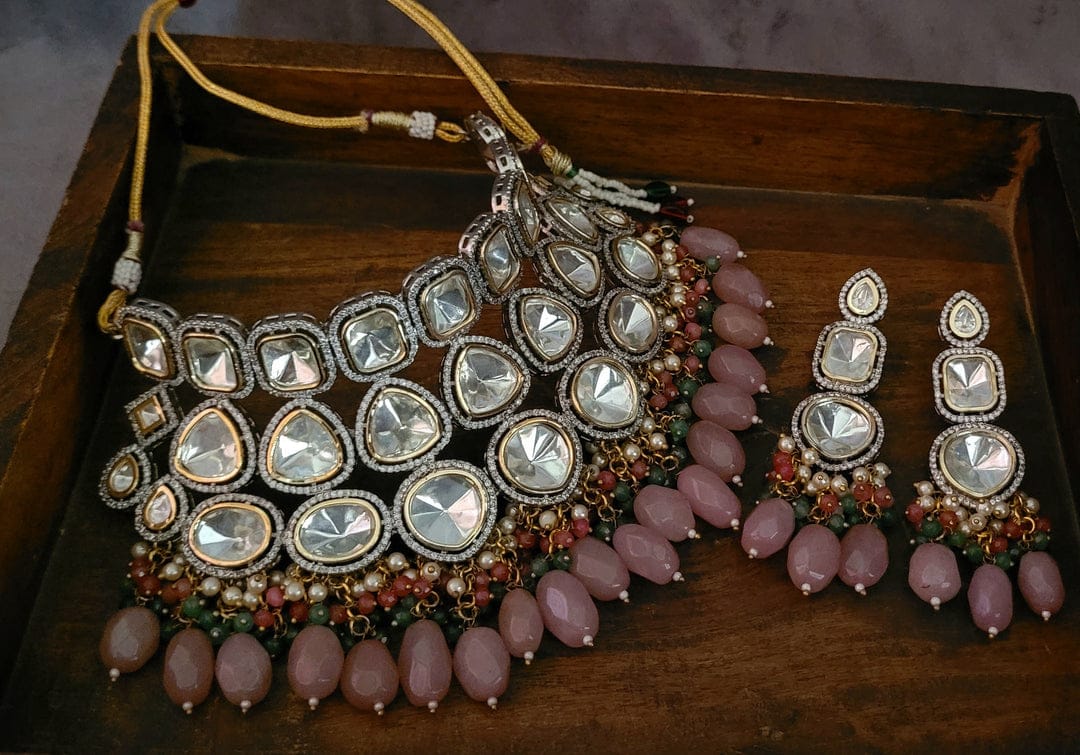 Three Line Polki Set With Earrings - Image 5