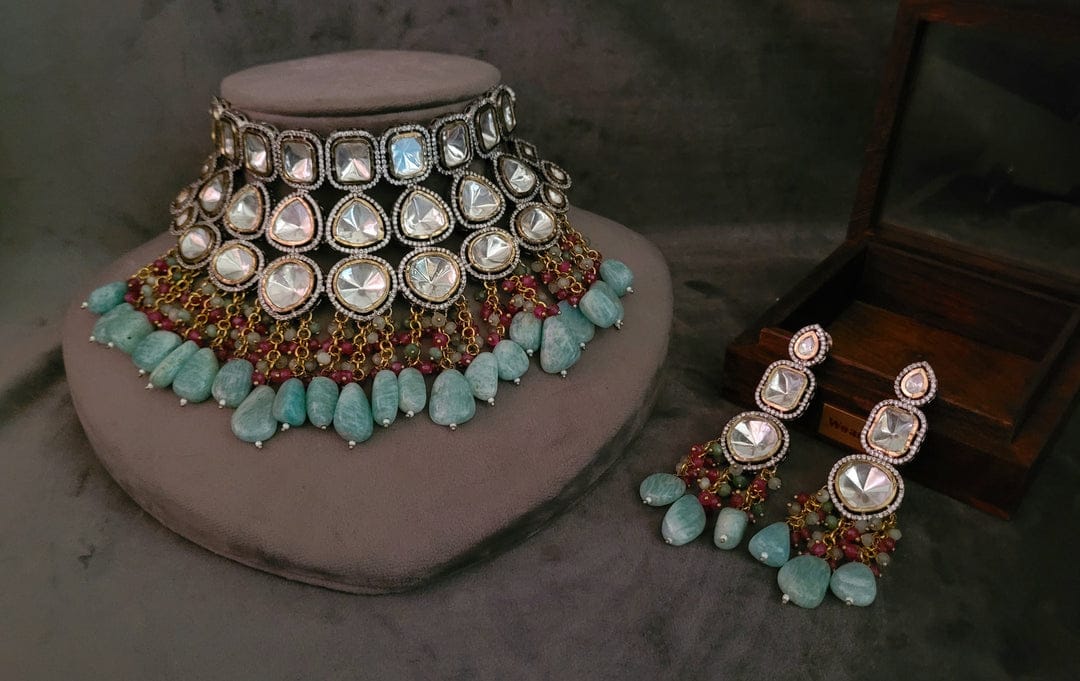 FINEST QUALITY POLKI KUNDAN CHOKER WITH EARRINGS - Image 6