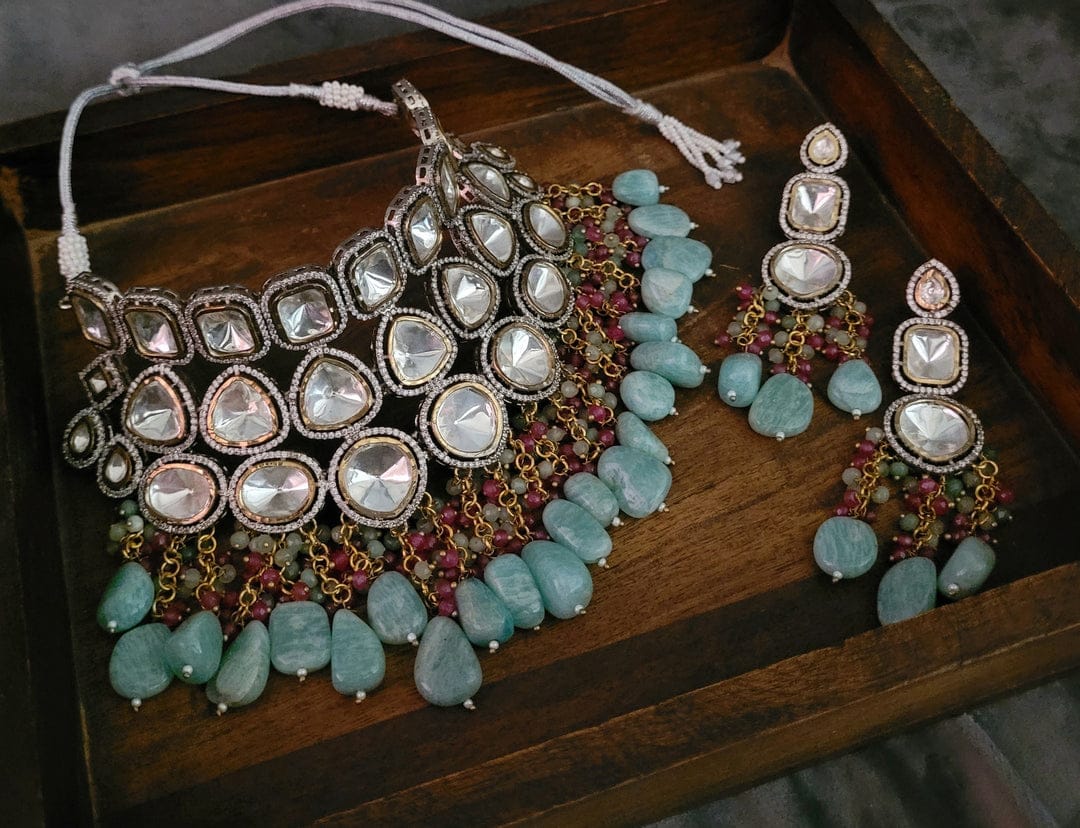 FINEST QUALITY POLKI KUNDAN CHOKER WITH EARRINGS