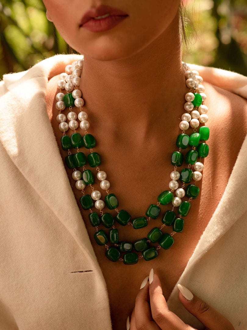Green & White Stone Necklace - Image 2