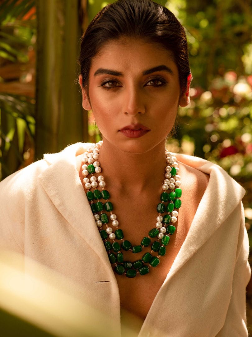 Green & White Stone Necklace