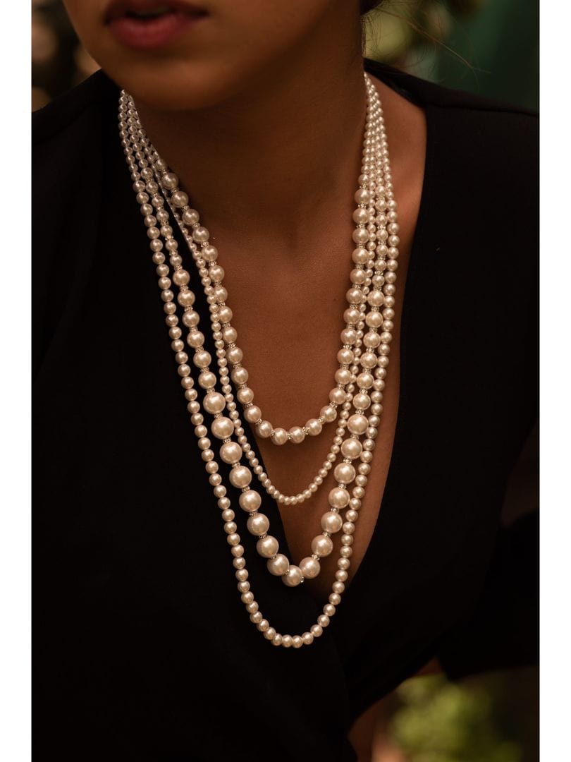 Long White Pearl Necklace - Image 3