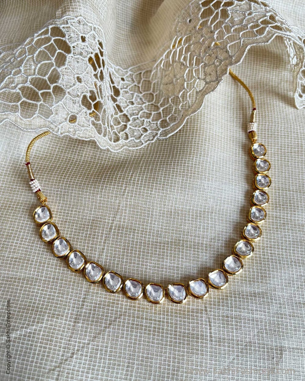 Gold Plated Kundan Studded Necklace & Earrings Set - Image 2