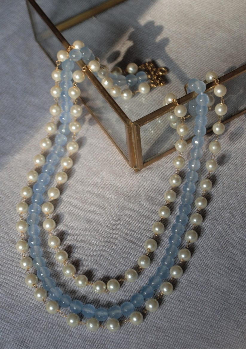 White Pearls And Beads Azura Layered Necklace
