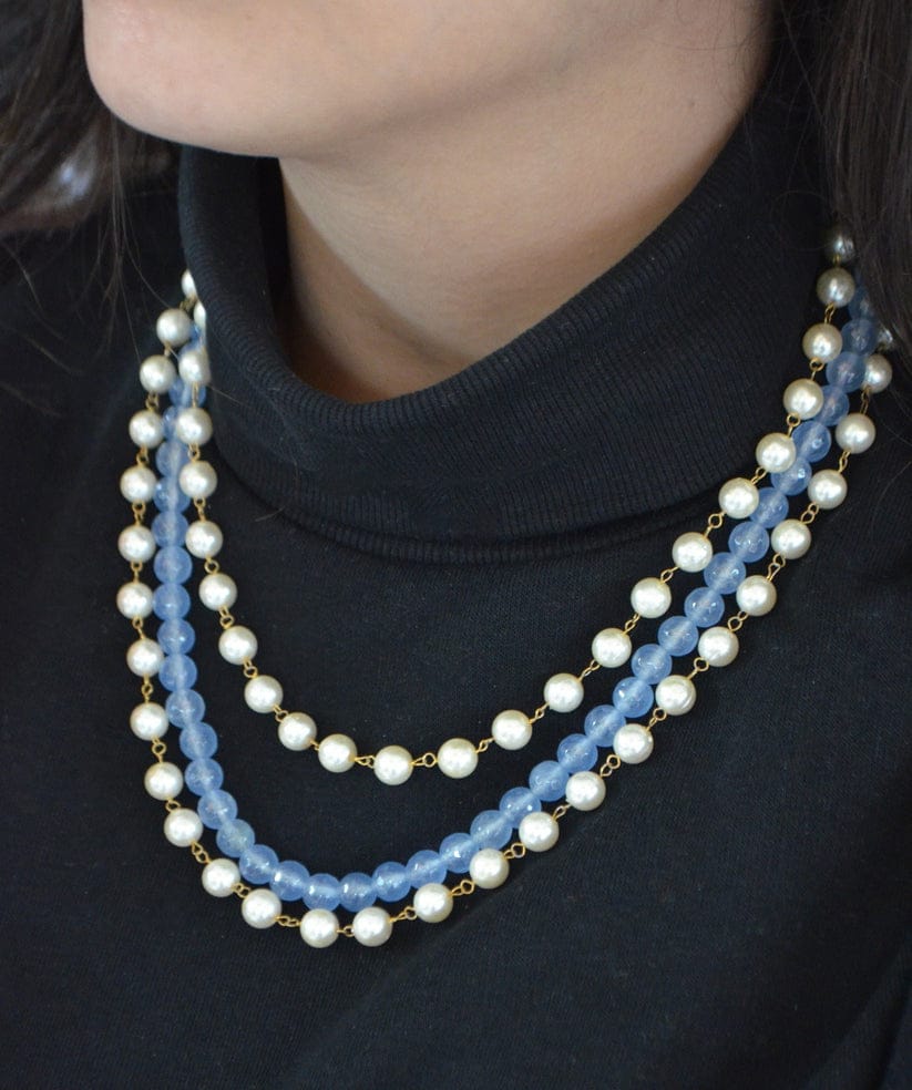 White Pearls And Beads Azura Layered Necklace - Image 2