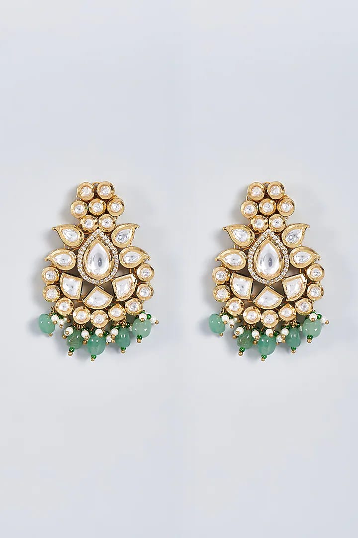 Gold Plated Kundan Polki Necklace Set - Image 2