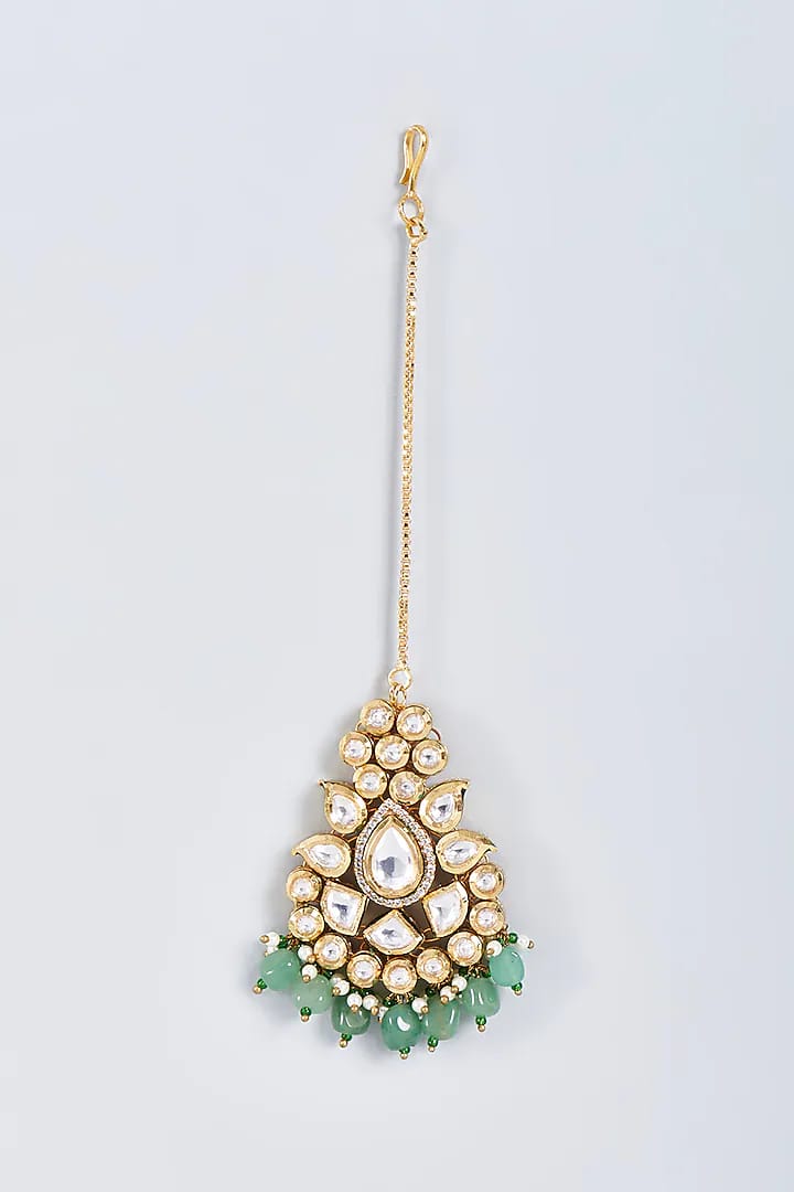 Gold Plated Kundan Polki Necklace Set - Image 3