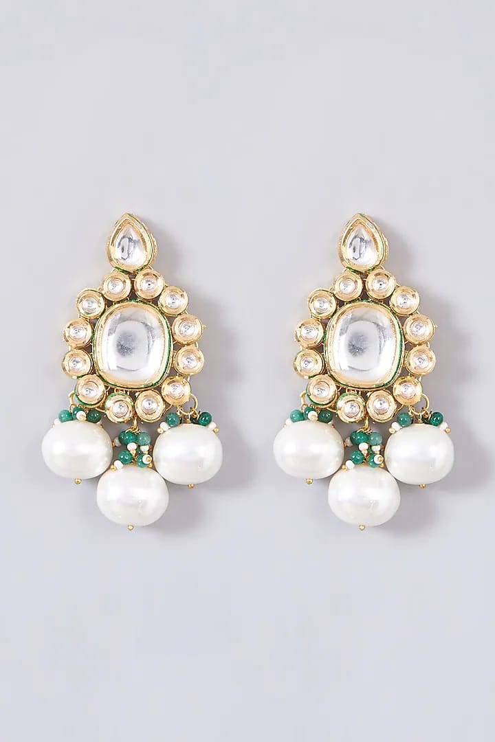 Gold Finish Kundan Polki & Pearl Necklace Set - Image 3