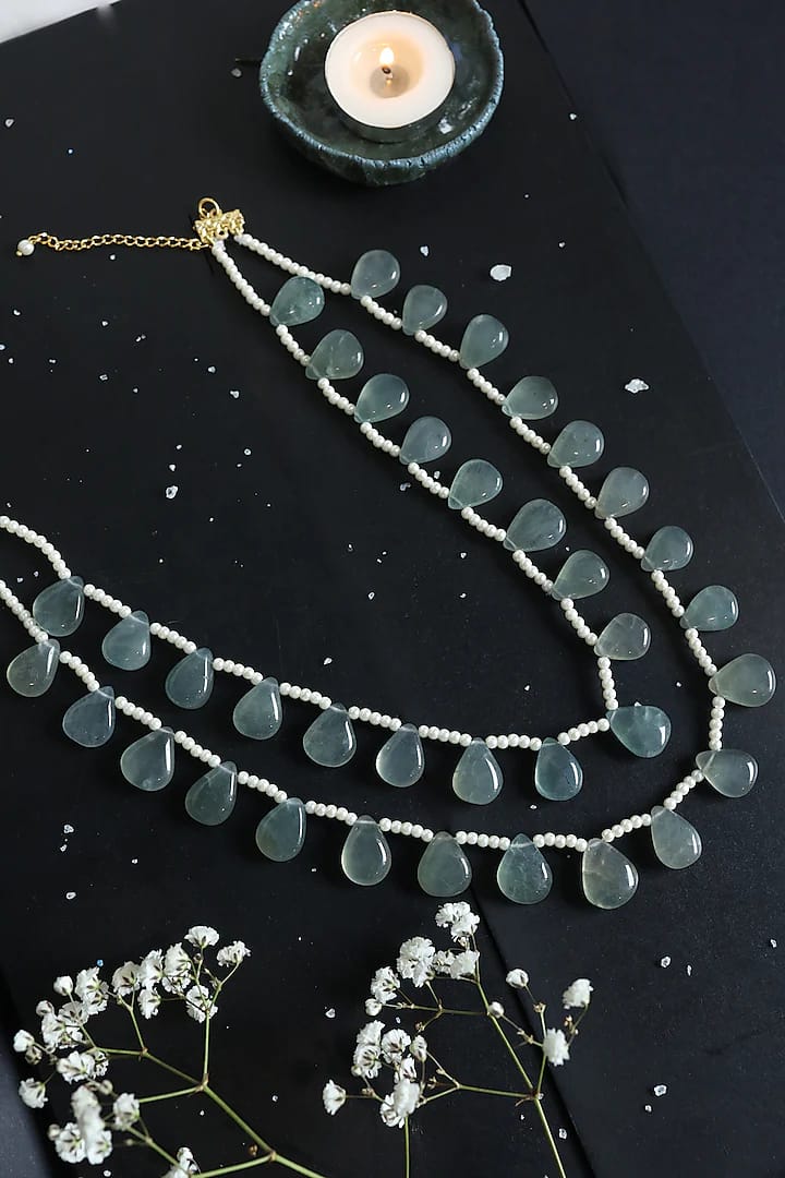 Gold Finish Mint Fluorite Stone Necklace