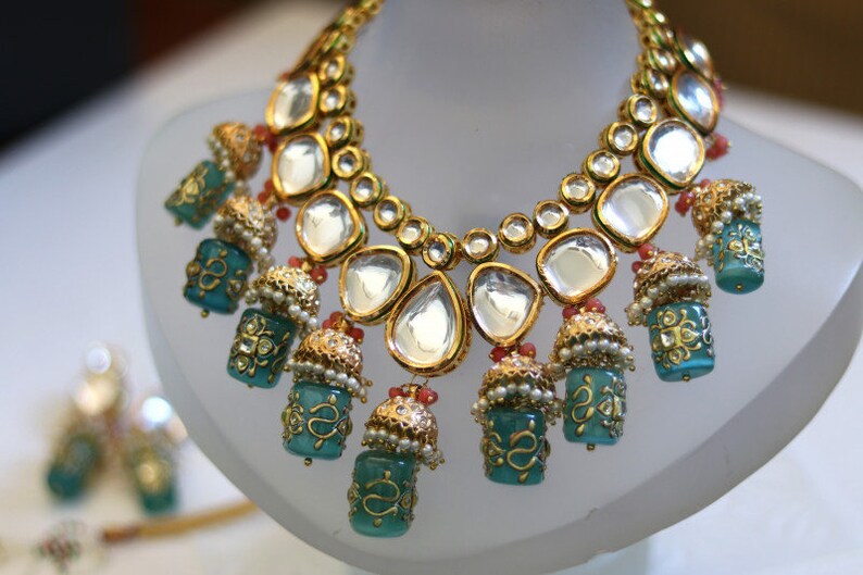 Kundan Polki Jhumki Necklace Set - Image 5