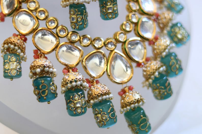 Kundan Polki Jhumki Necklace Set - Image 6