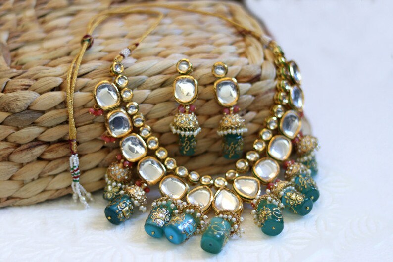 Kundan Polki Jhumki Necklace Set - Image 2