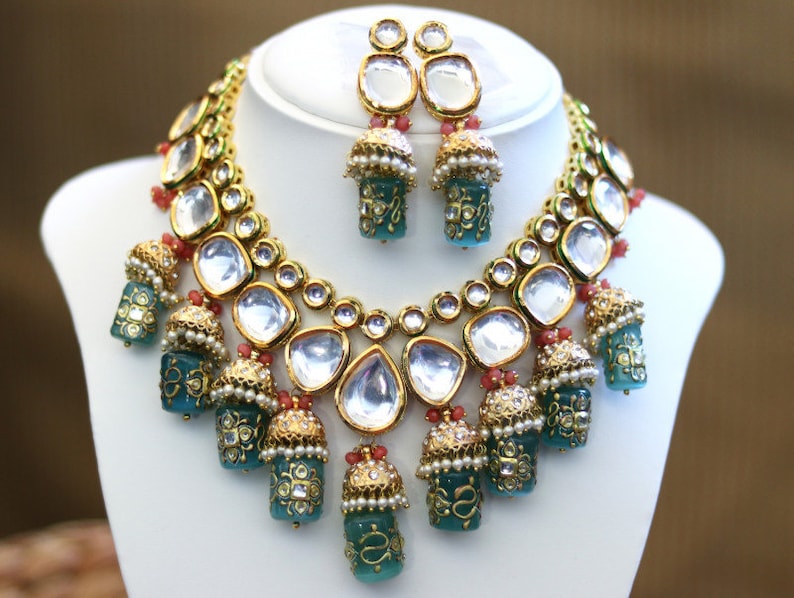 Kundan Polki Jhumki Necklace Set - Image 3