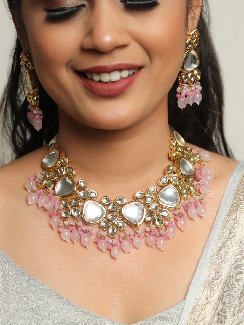 Kundan Pastel Necklace With Earrings - Image 3