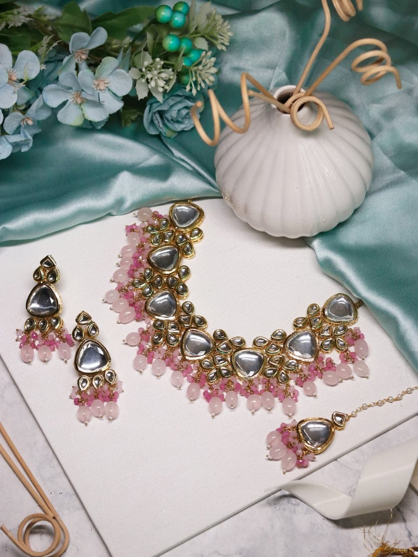 Kundan Pastel Necklace With Earrings - Image 6